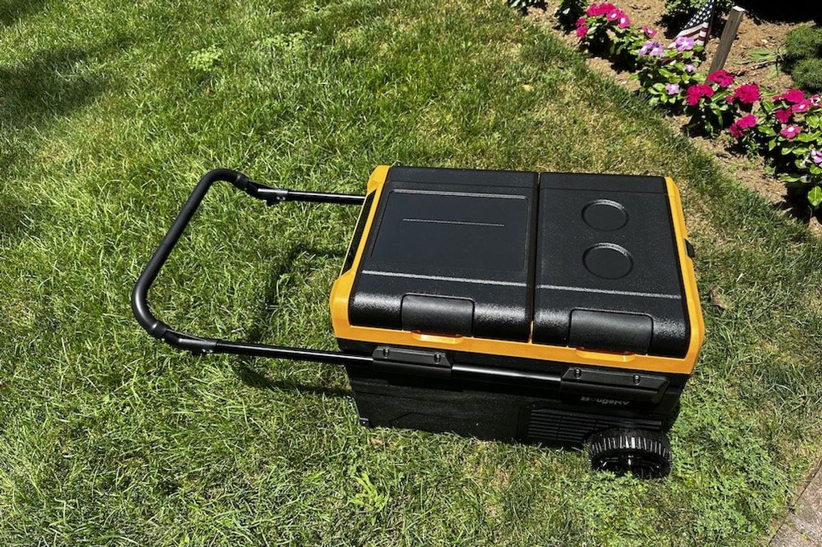 a photo of BougeRV Dual Zone 12-Volt Car Refrigerator outside