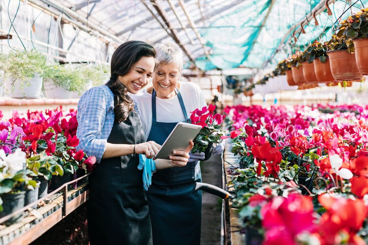Technology and flowers stock photo